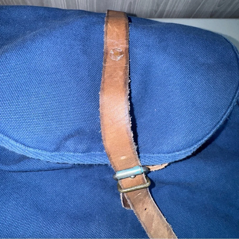 Vtg Polo Ralph Lauren Blue Backpack Embroidered‎ Yellow Pony Logo Canvas Leather